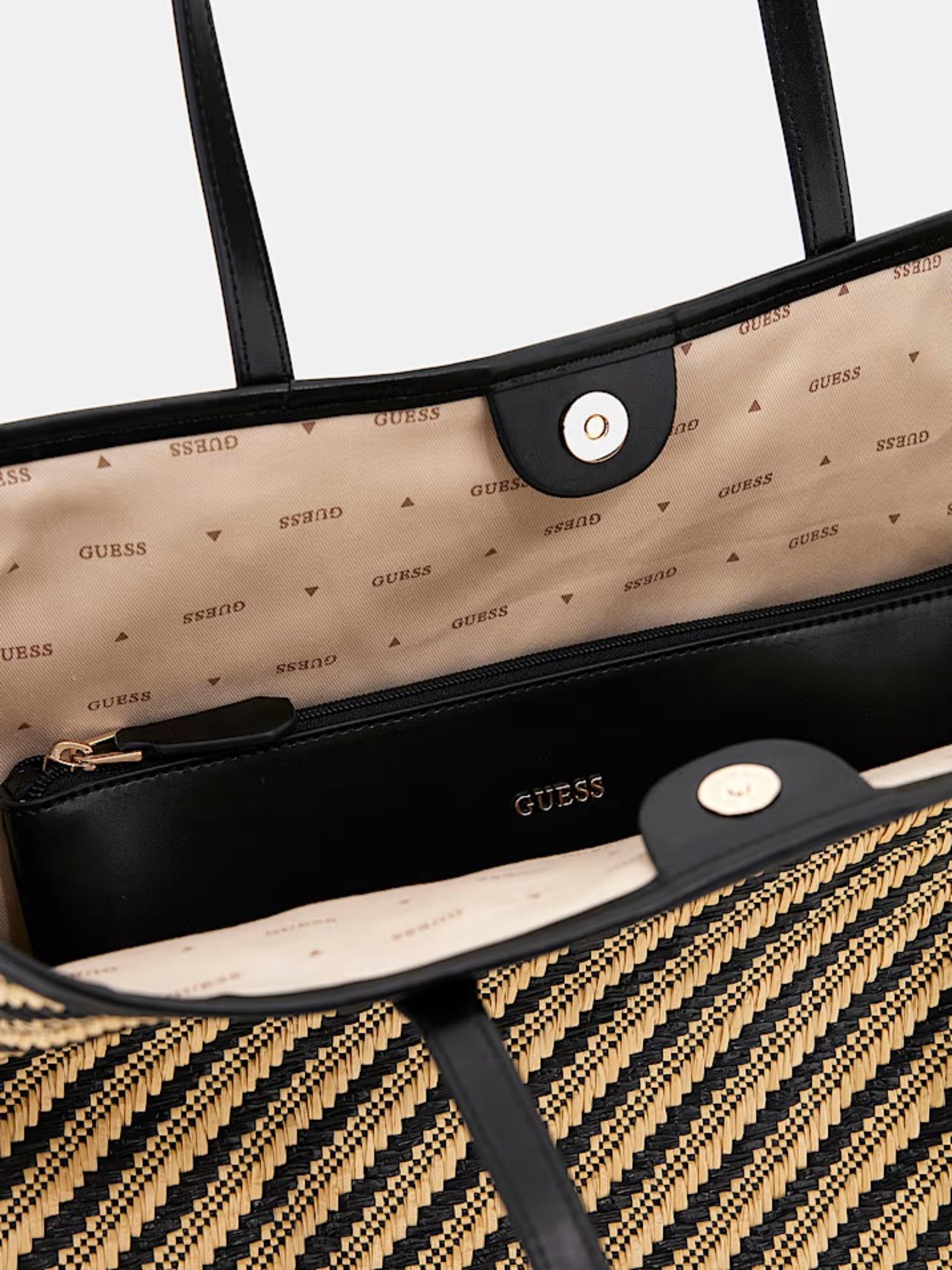 Shopper "Vikky II" maxi in rafia beige e nero con pochette interna 