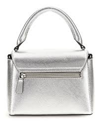 Borsa a Mano "Fedana Top Handle" Silver con Patta e Tracolla 