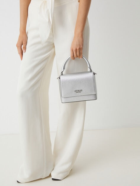 Borsa a Mano "Fedana Top Handle" Silver con Patta e Tracolla 