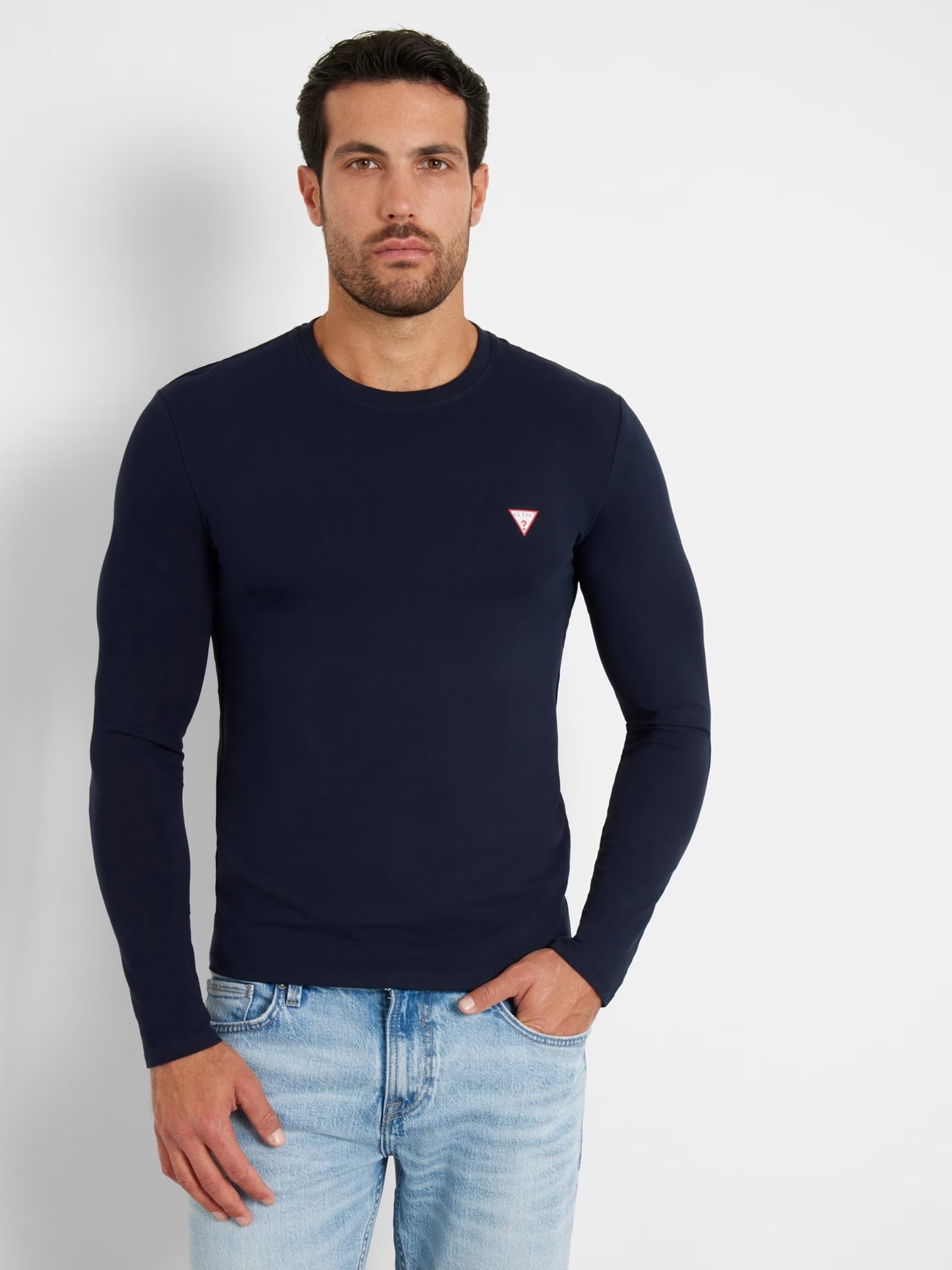 T-shirt Blu a Manica Lunga in Jersey di Cotone con Logo Triangolo 