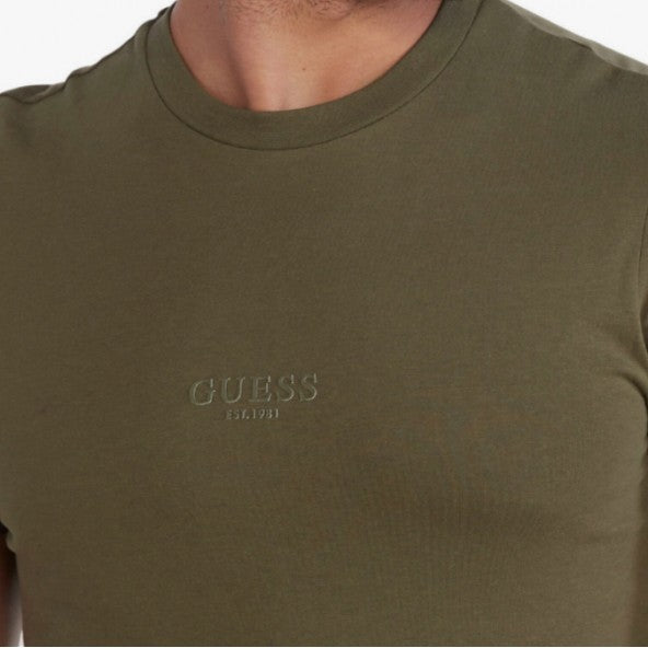T-shirt "Core Logo" verde militare con Ricamo Ton sur Ton 
