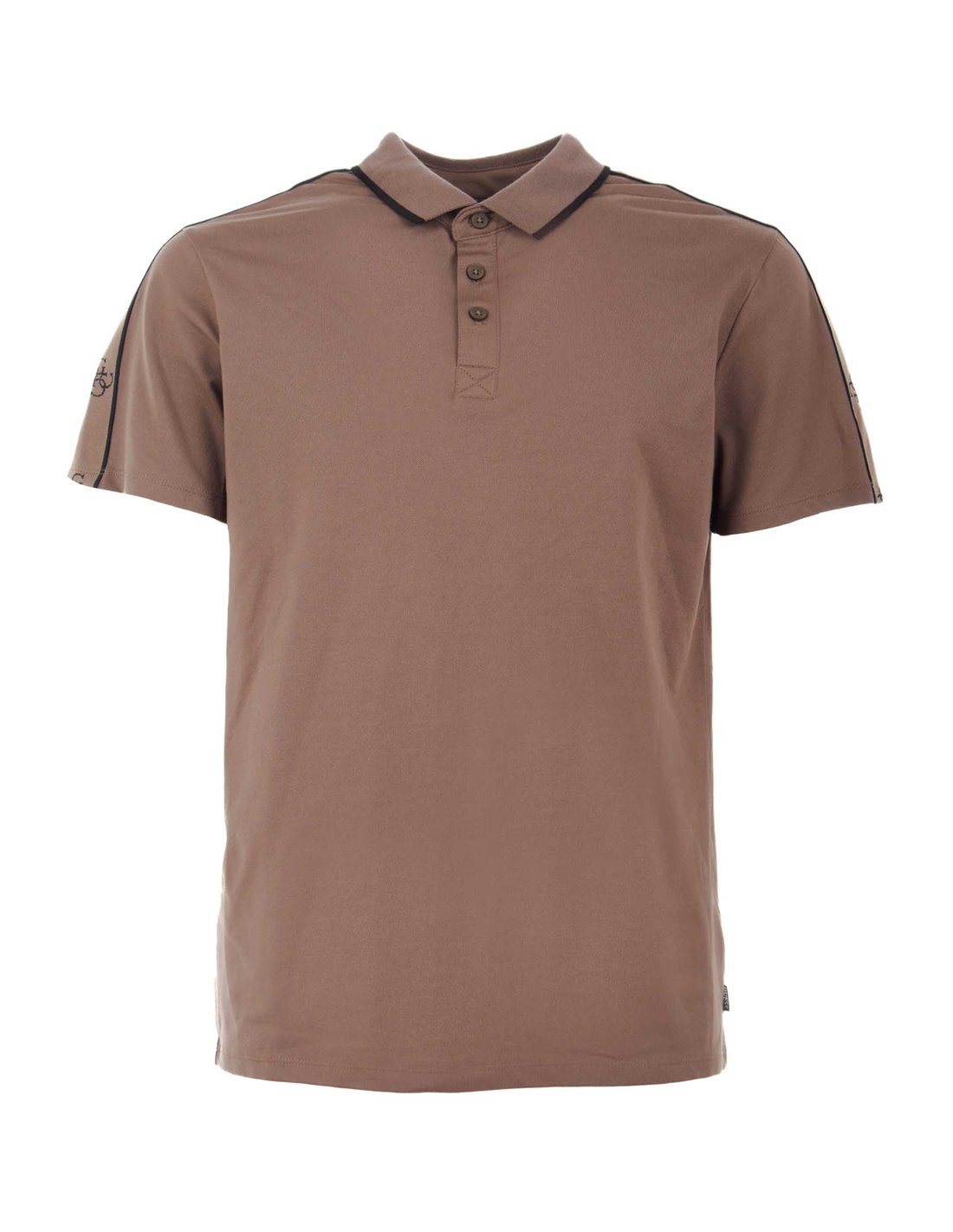 Polo Marrone con Profili a Contrasto e Chiusura a Tre Bottoni 