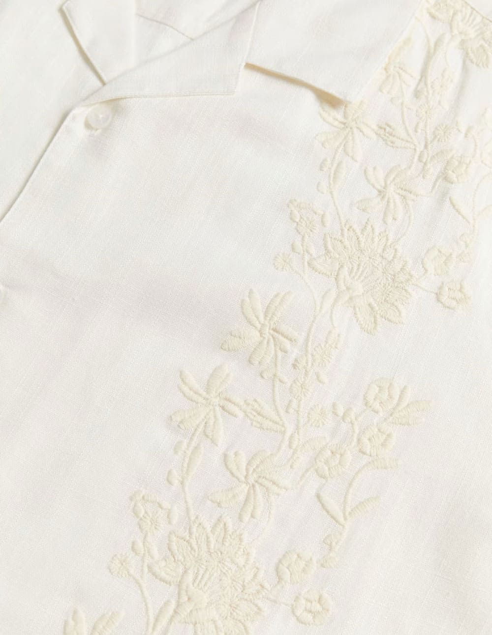 Camicia Avorio con Ricamo Floreale Tonalità Su Tonalità 