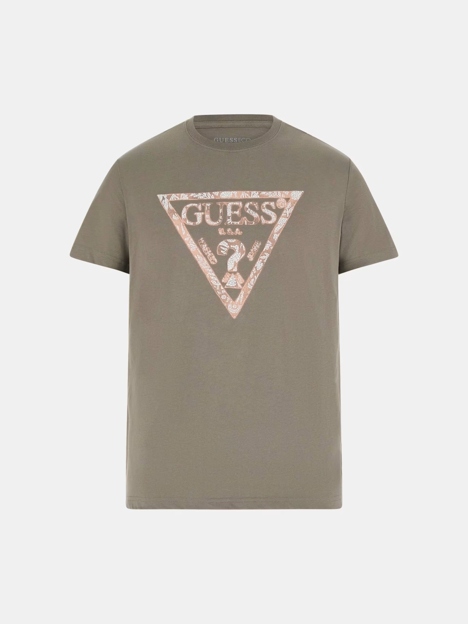 T-shirt "Triangle Logo" Verde Oliva con Logo Bicolore Oversize 