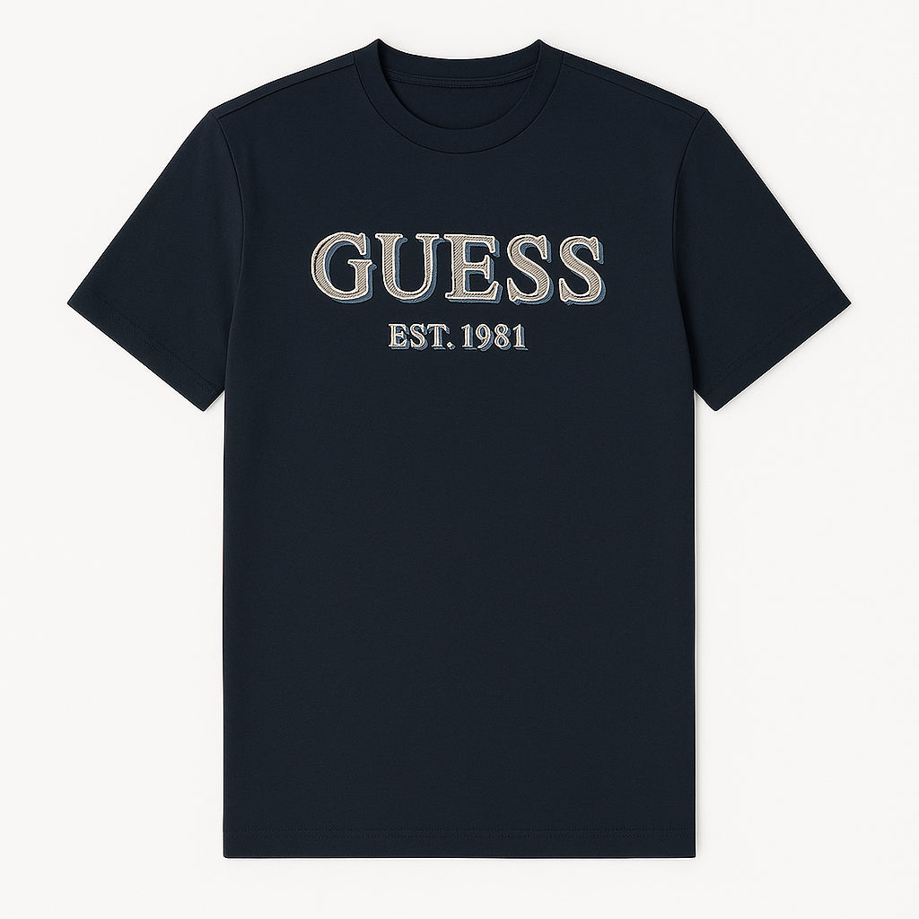 T-shirt "Est. 1981" blu scuro con Logo Ricamato in Rilievo 