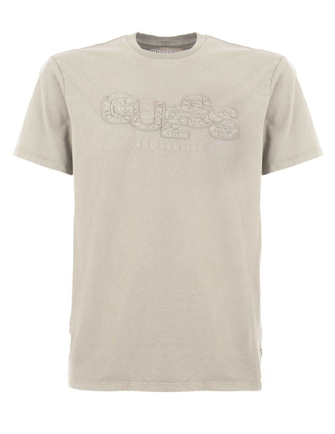 T-shirt "Los Angeles" beige con Effetto Lavato e Logo Ricamato 