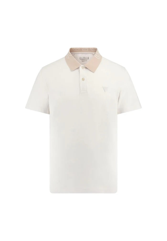 Polo "Core Triangle" Bianco Panna con Colletto a Contrasto 