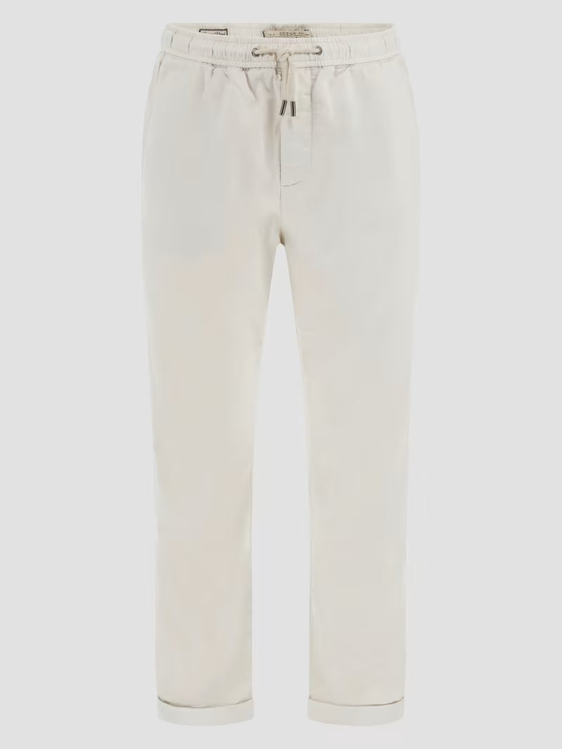 Pantaloni Chino Beige in Felpa Leggera con Gamba Affusolata 
