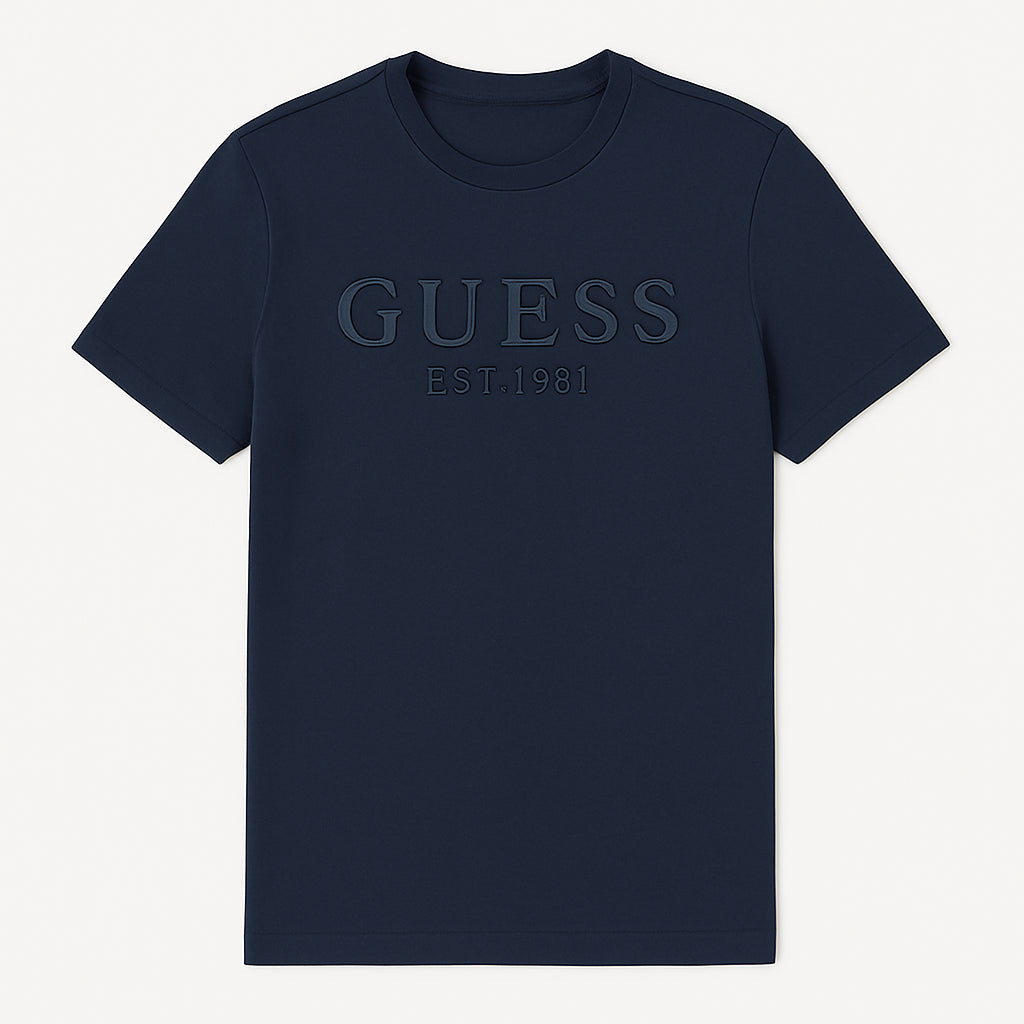 T-shirt "Est.1981" Blu Navy con Logo Floccato Tonalità Su Tonalità 