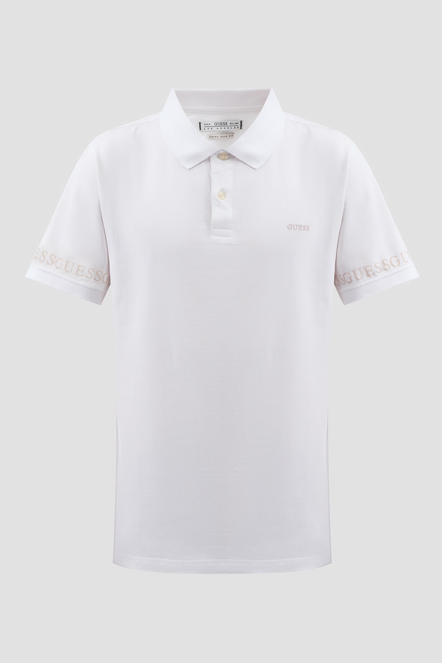Polo Bianca con Logo Guess Ricamato e Dettagli sulle Maniche 