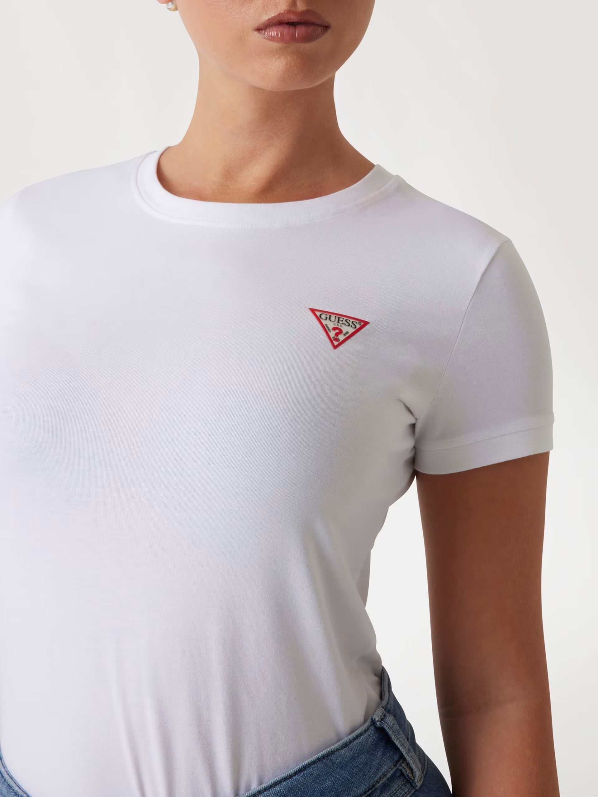 T-shirt bianca in Misto Cotone Stretch con Logo Triangolo Piccolo 
