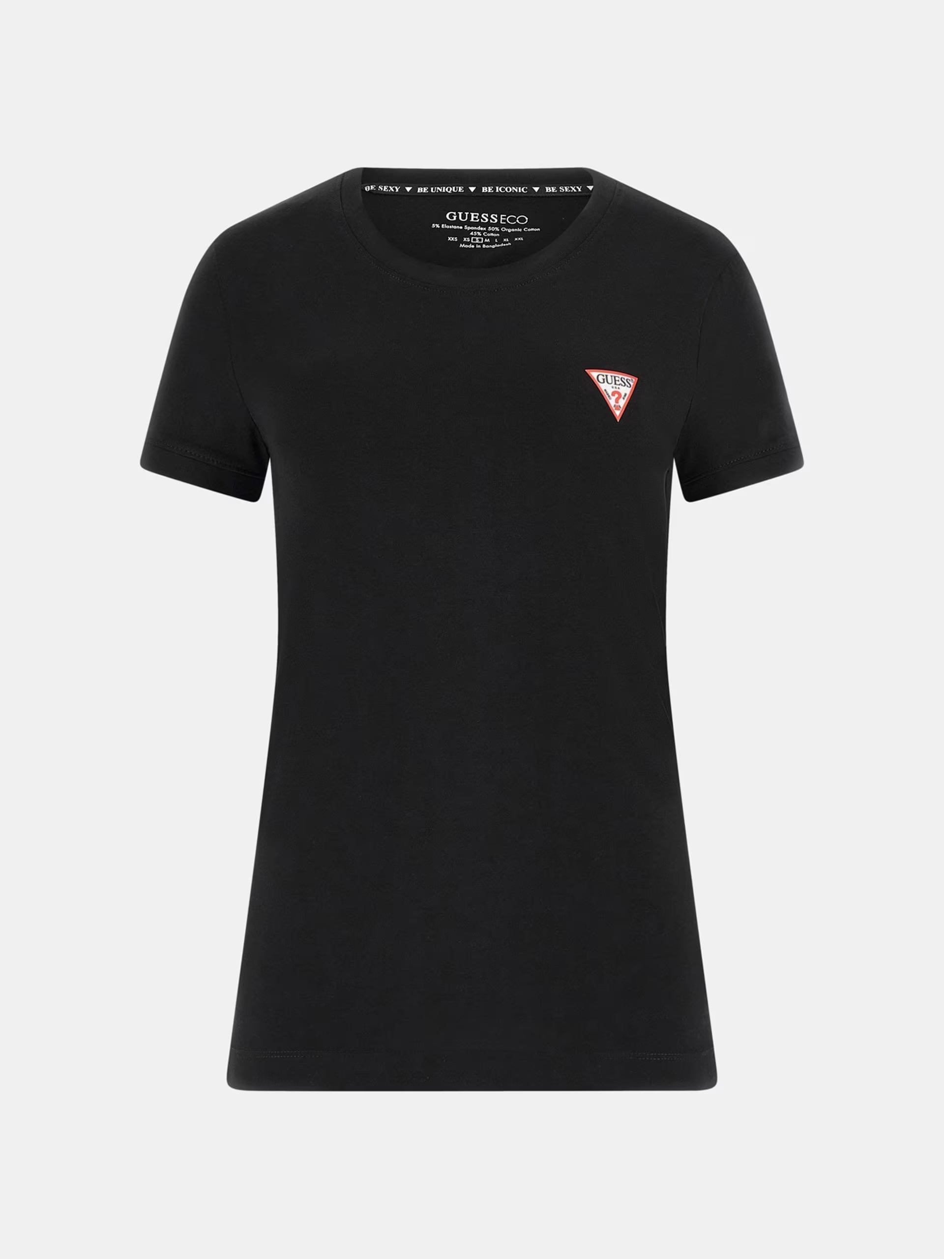 T-shir nera  in Misto Cotone Stretch con Logo Triangolo Piccolo 