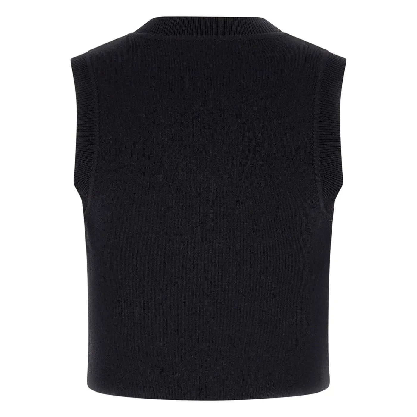 Canottiera Nera in Maglia Slim Fit con Logo Triangolo in Strass 