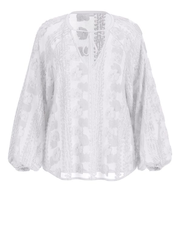 Blusa "Pelari" Bianca con Maniche Lunghe e Scollo a V Ricamato 