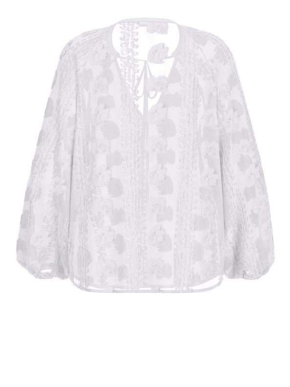 Blusa "Pelari" Bianca con Maniche Lunghe e Scollo a V Ricamato 