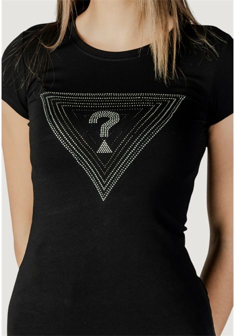 T-shirt "Icon Triangle" Nera con Logo a Strass Frontale 