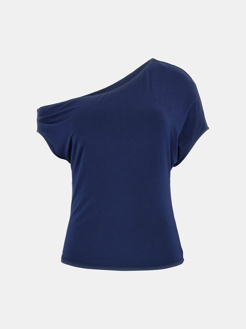 Top Blu a Spalle Scoperte in Modal Stretch con Manica Corta 