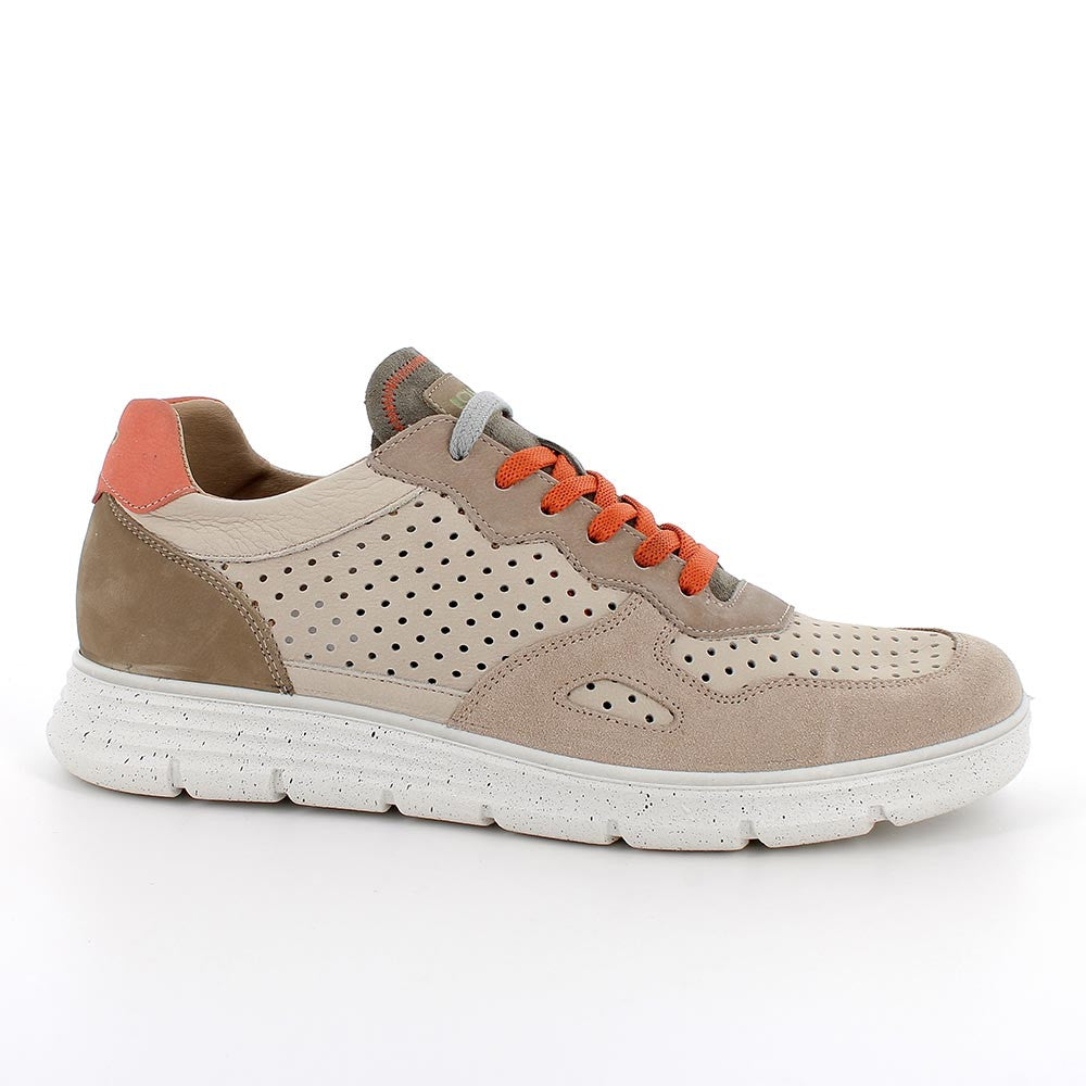 Sneakers Beige da Uomo in Pelle Traforata in Memory Foam 