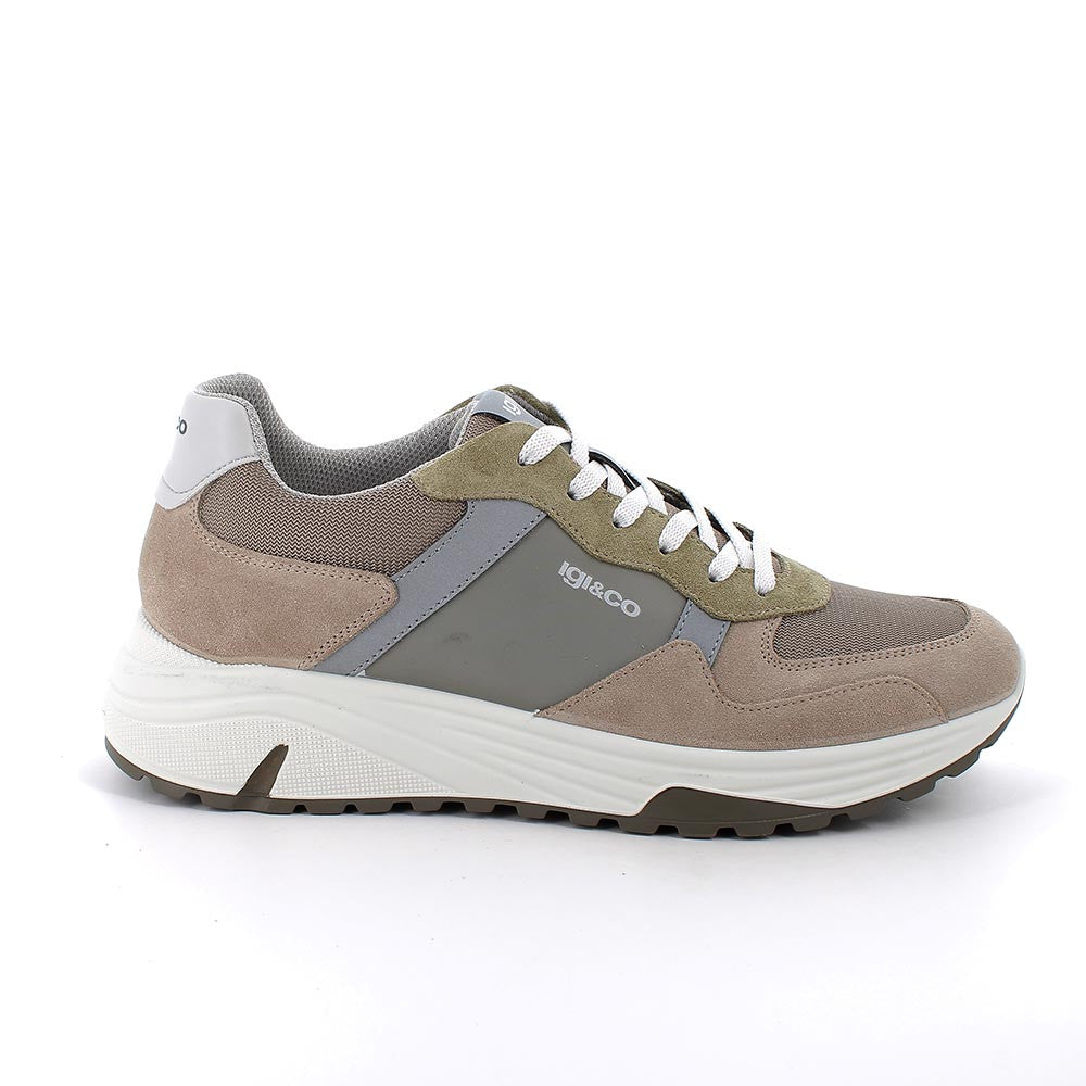 Sneakers Beige in Pelle e Tessuto con Suola Ergonomica 