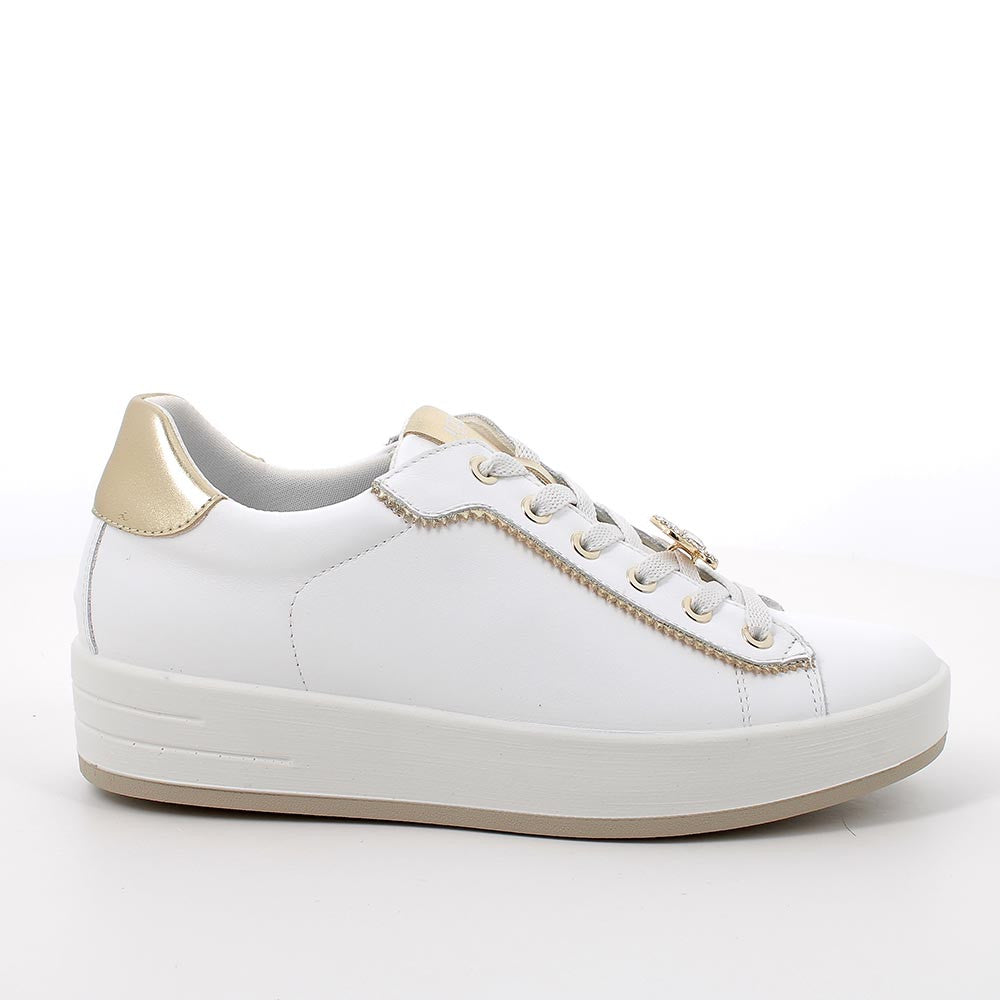 Sneakers Bianche in Pelle con Lacci Decorati e Suola Platform 