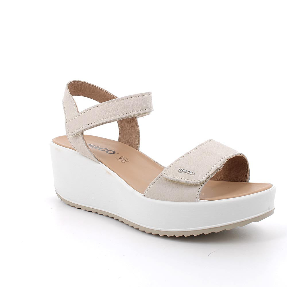 Sandali con Zeppa da Donna Beige e Bianco in Pelle con Strap 