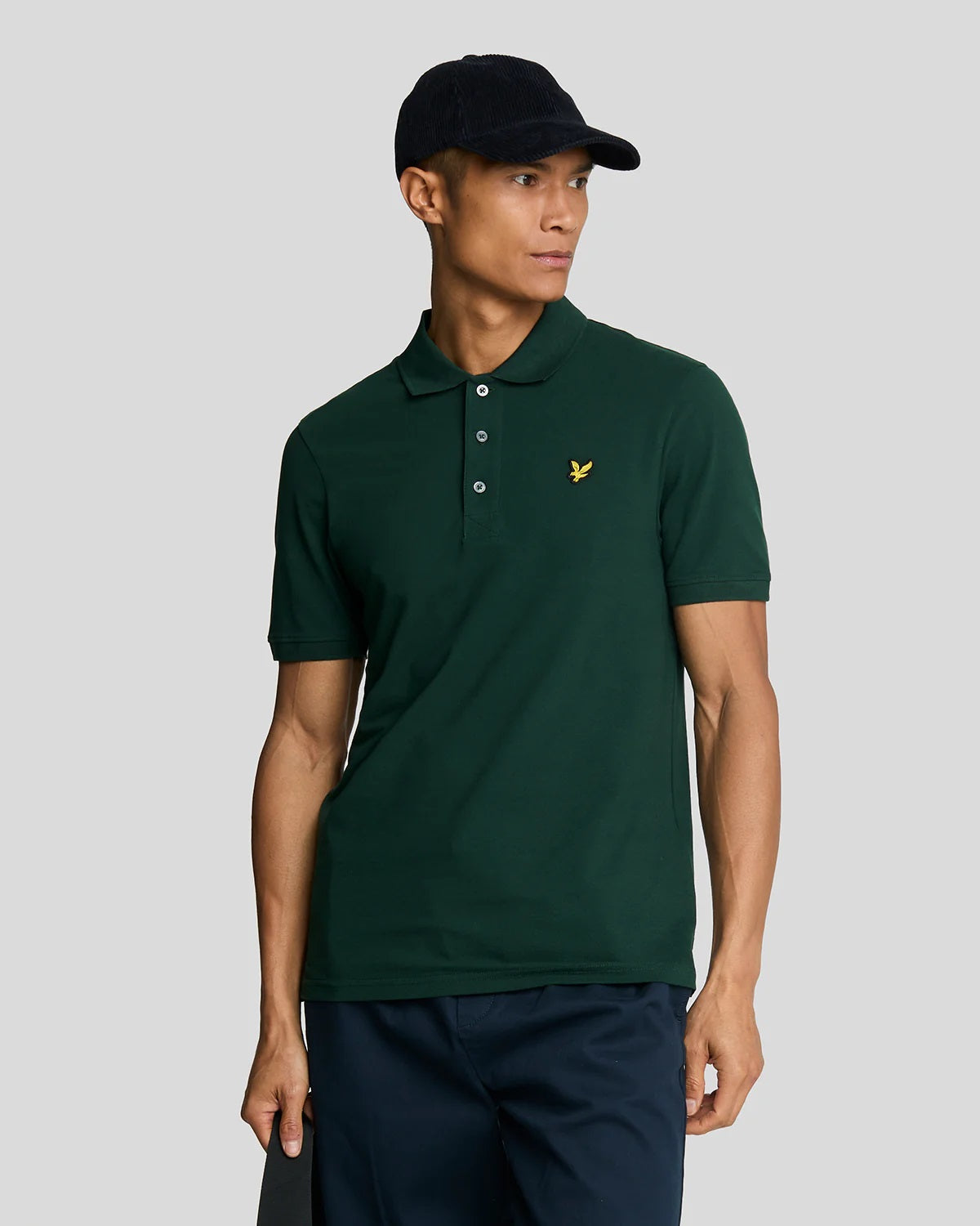 Polo verde scuro a Maniche Corte in Cotone Stretch 