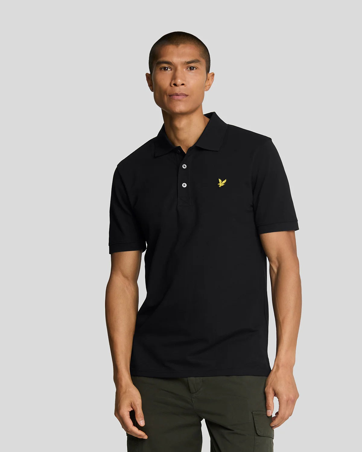 Polo Nera a Maniche Corte con Colletto Classico in Cotone Stretch 