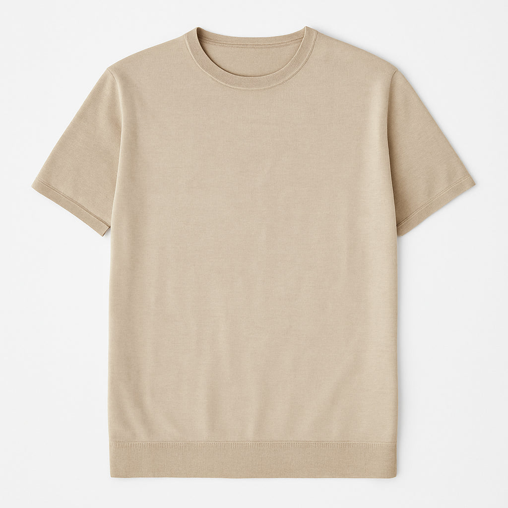 T-shirt Girocollo beige in Cotone con Patch Logo - Regular Fit 