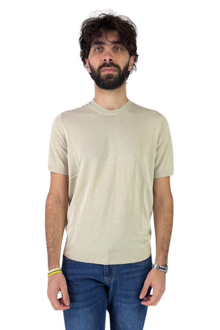 T-shirt Girocollo beige in Cotone con Patch Logo - Regular Fit 
