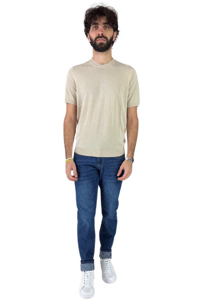 T-shirt Girocollo beige in Cotone con Patch Logo - Regular Fit 