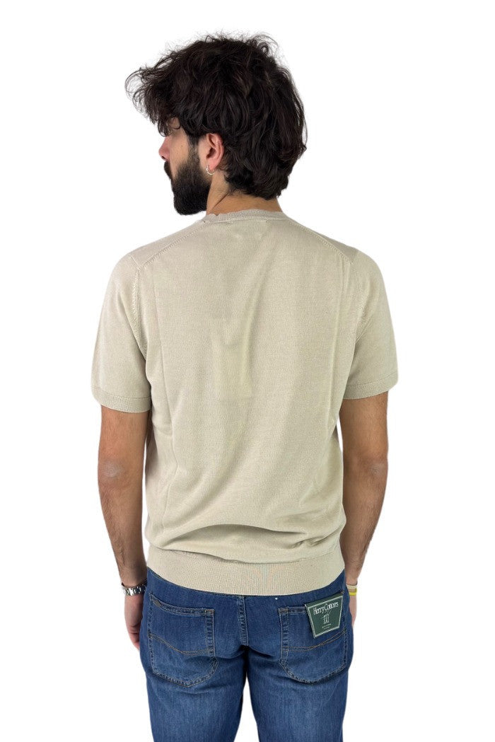 T-shirt Girocollo beige in Cotone con Patch Logo - Regular Fit 