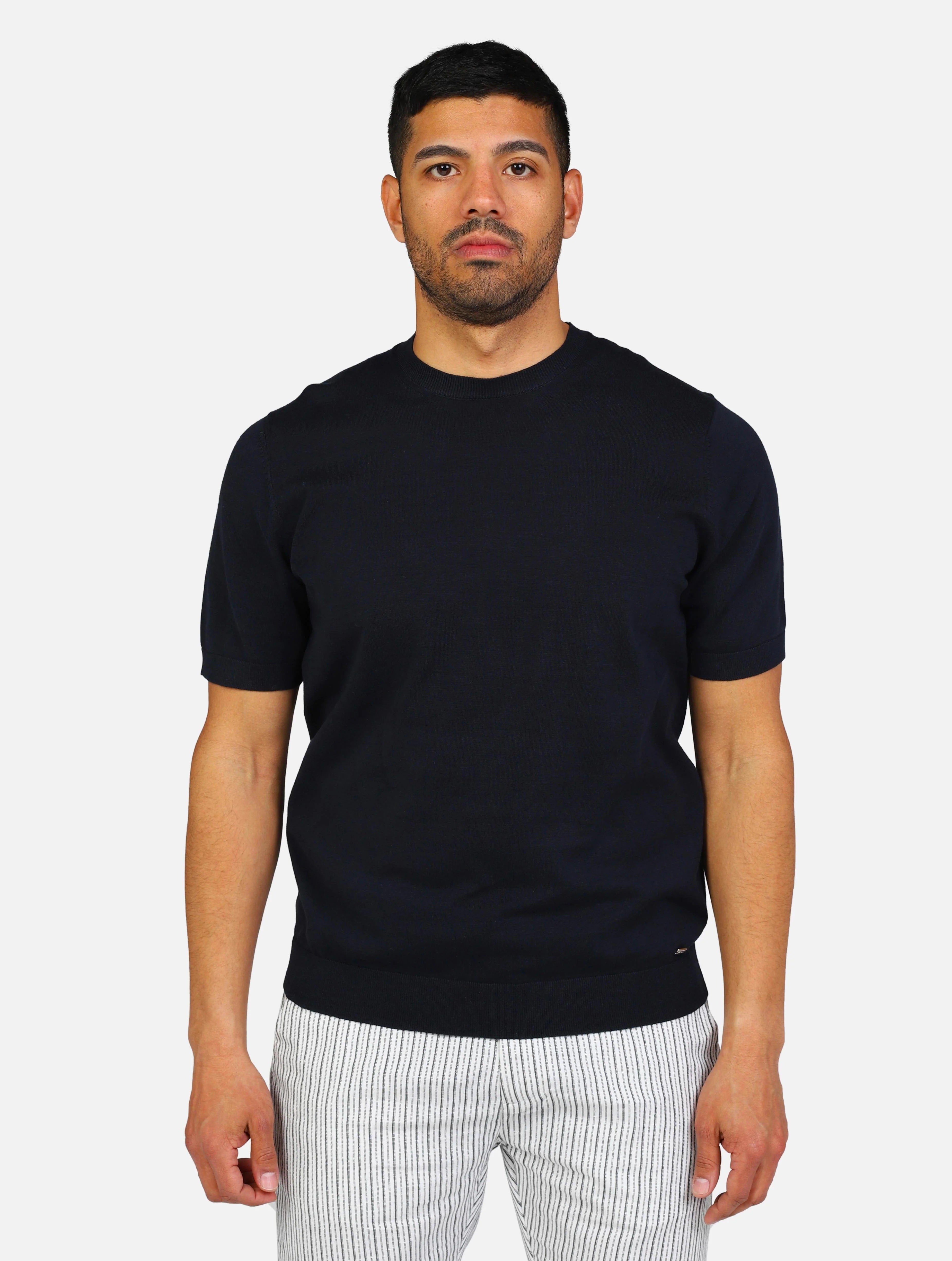 T-shirt Girocollo blu in Cotone con Patch Logo - Regular Fit 