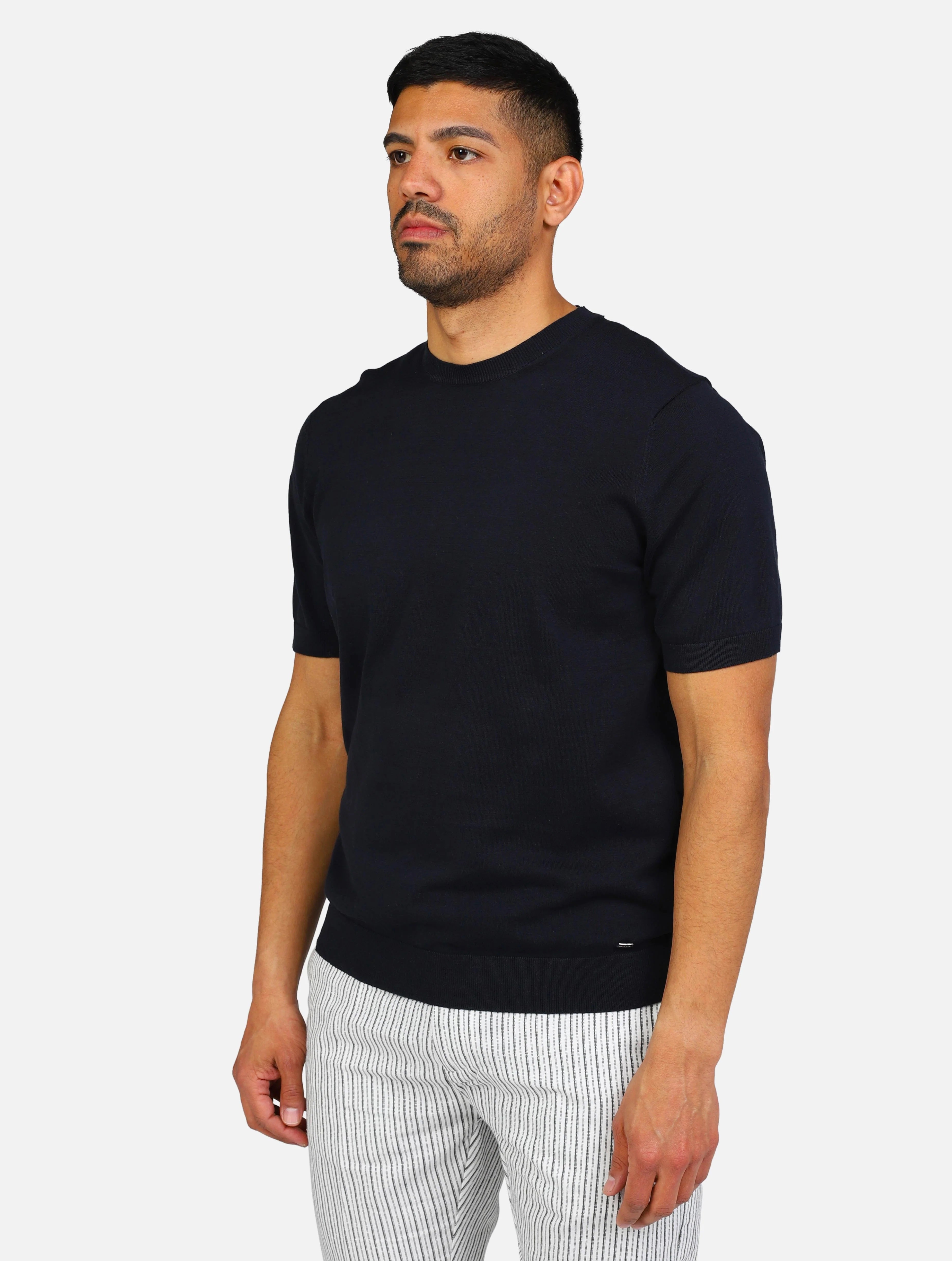 T-shirt Girocollo blu in Cotone con Patch Logo - Regular Fit 