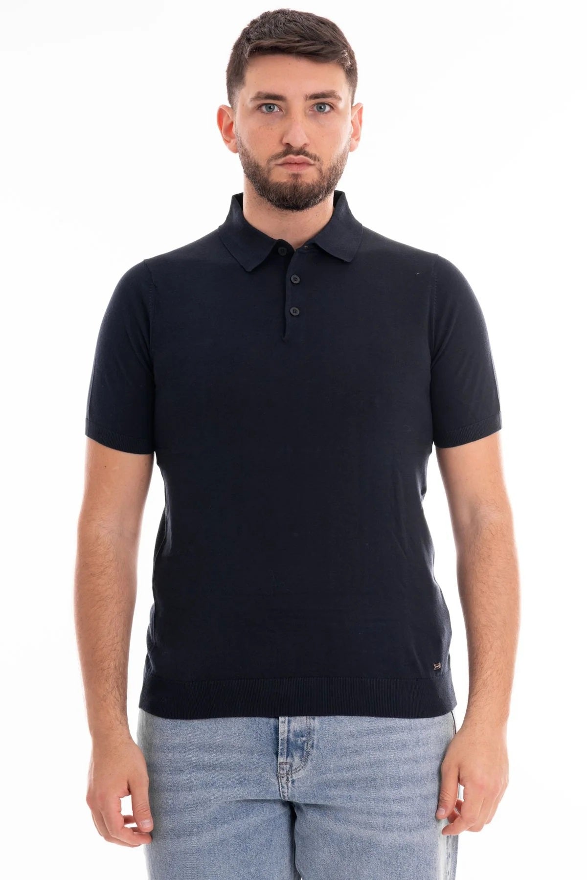 Polo blu in Puro Cotone con Colletto Classico e Vestibilità Slim 