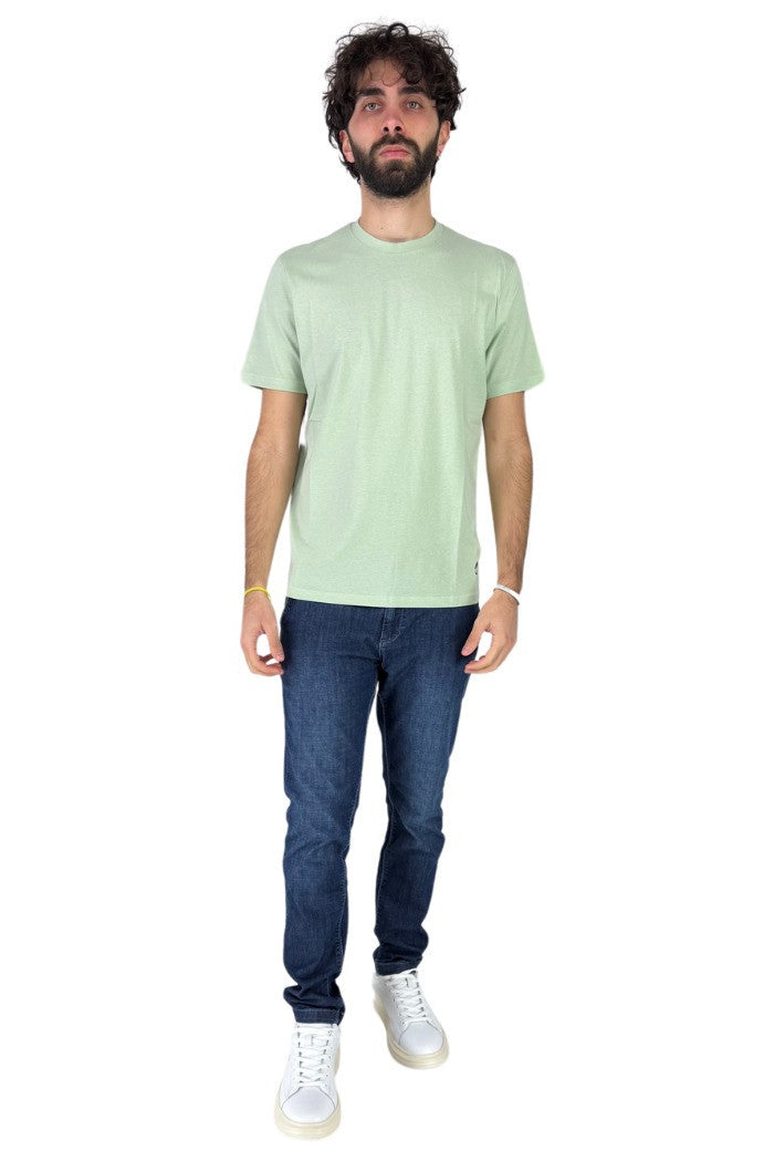 T-shirt a mezze maniche con collo girocollo in jersey di cotone<BR/> 
