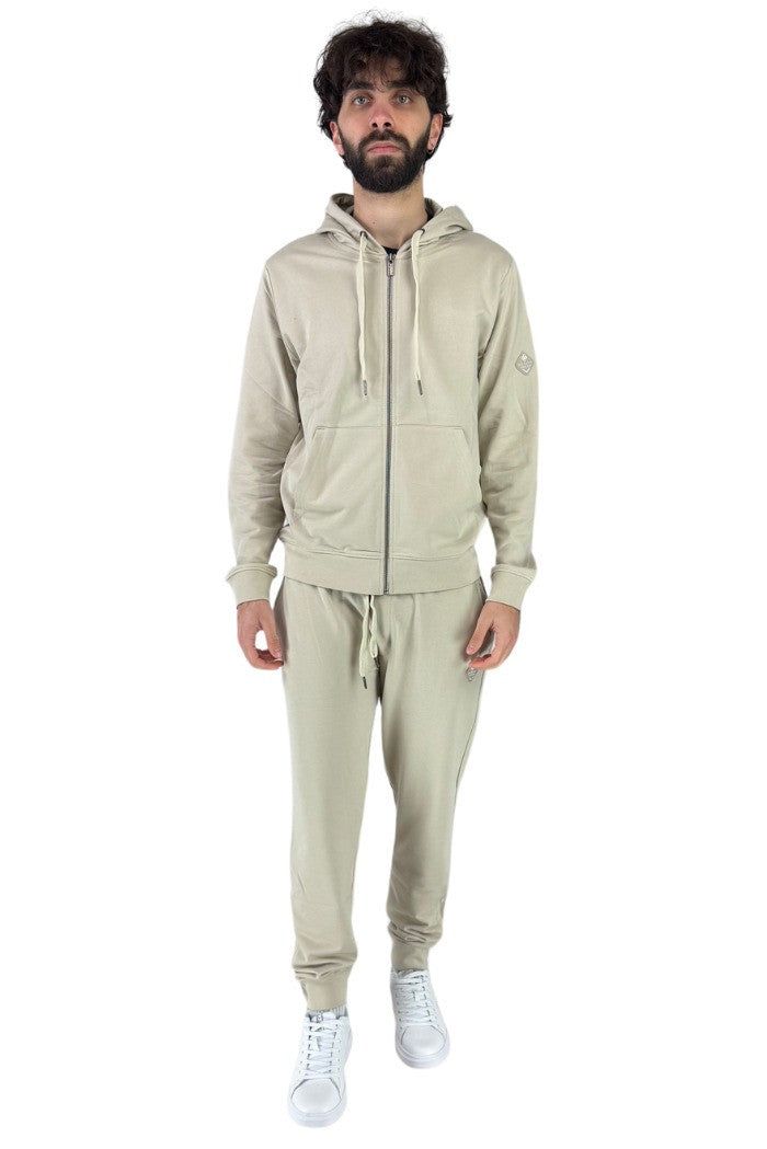 Pantaloni in Felpa Beige in Misto Cotone con Interno Garzato 