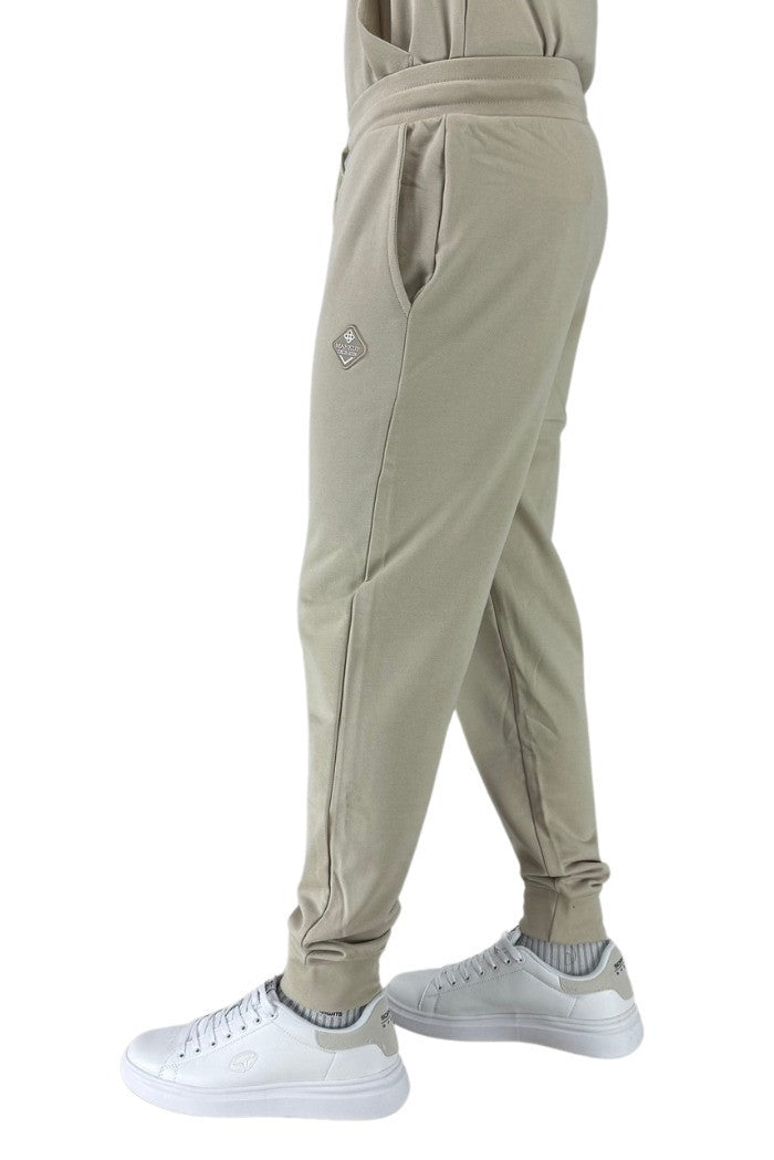 Pantaloni in Felpa Beige in Misto Cotone con Interno Garzato 