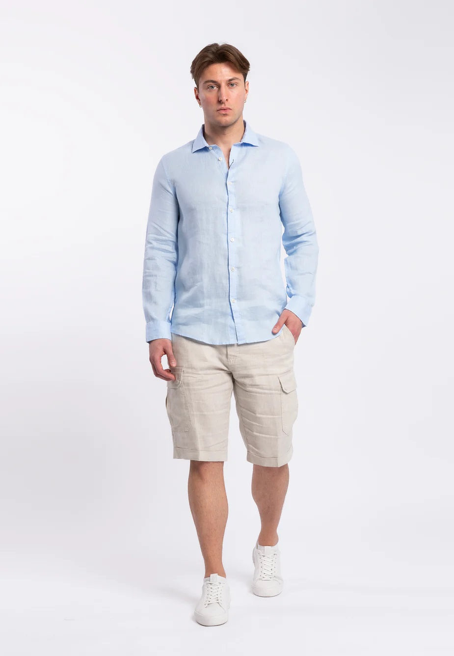 Camicia celeste da uomo in puro lino 