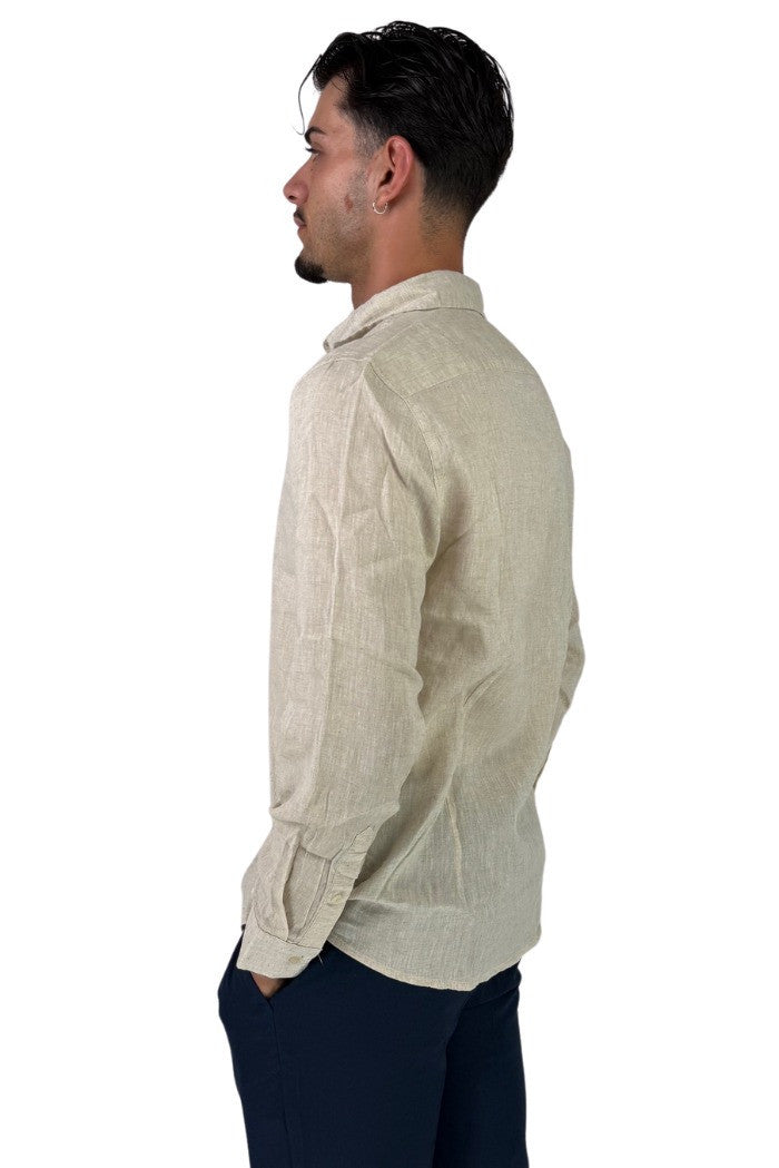 Camicia color corda da uomo in puro lino con collo italiano 