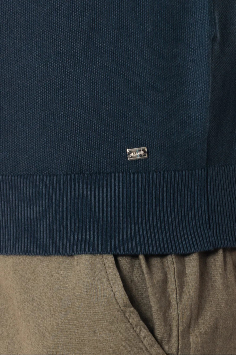 Maglia Girocollo blu in Cotone Punto Riso Regular Fit 