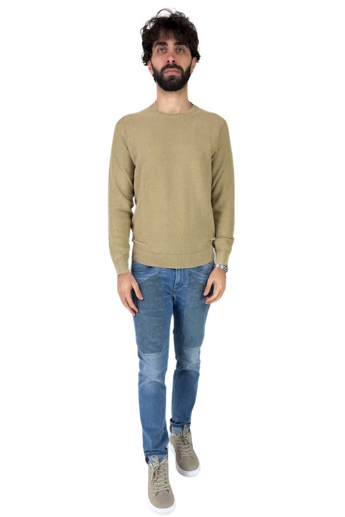 Maglia Girocollo Corda in Cotone Punto Riso Regular Fit 