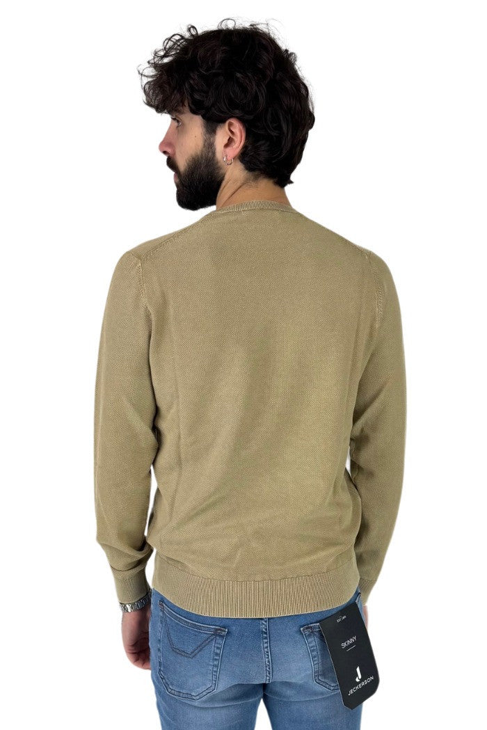 Maglia Girocollo Corda in Cotone Punto Riso Regular Fit 
