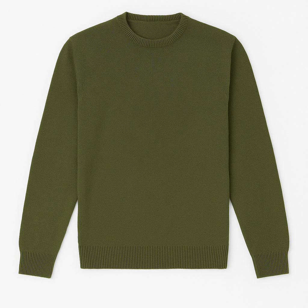 Maglia Girocollo verde militare in Cotone Punto Riso Regular Fit 