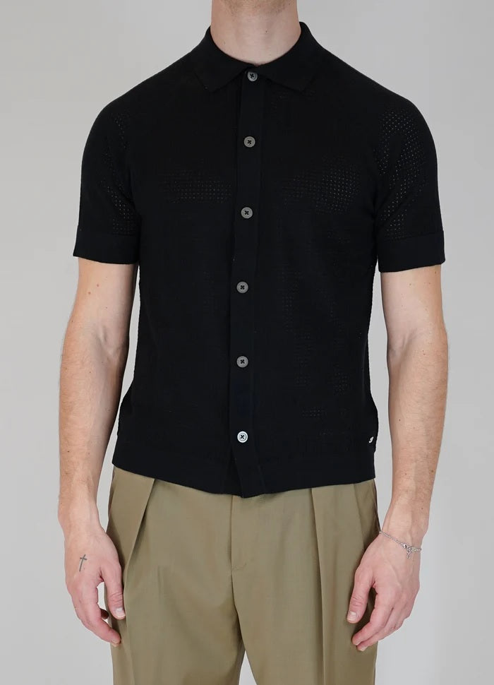 Polo cardigan in maglia manica corta 