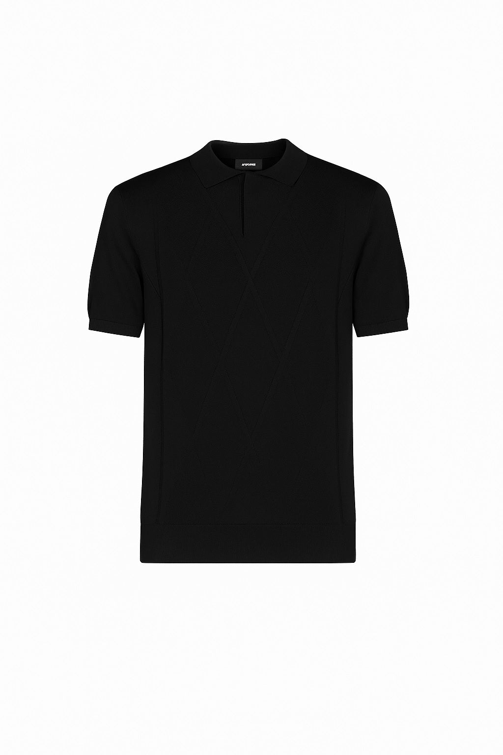 Polo Nera in Maglia Traforata con Dettagli Frontali 