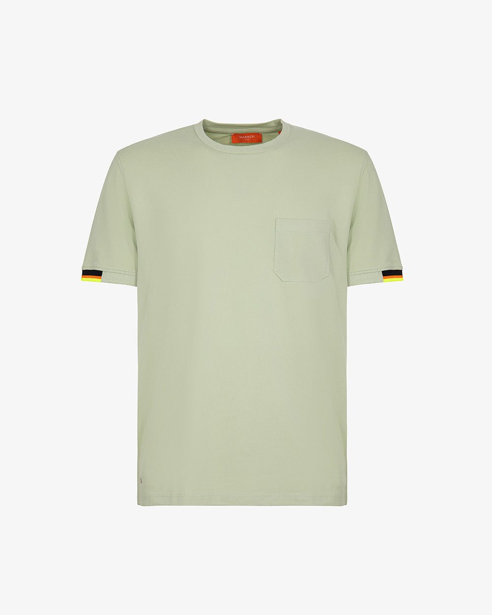 T-shirt Verde Militare in Piquet Stretch con Taschino e Inserti Multicolor 