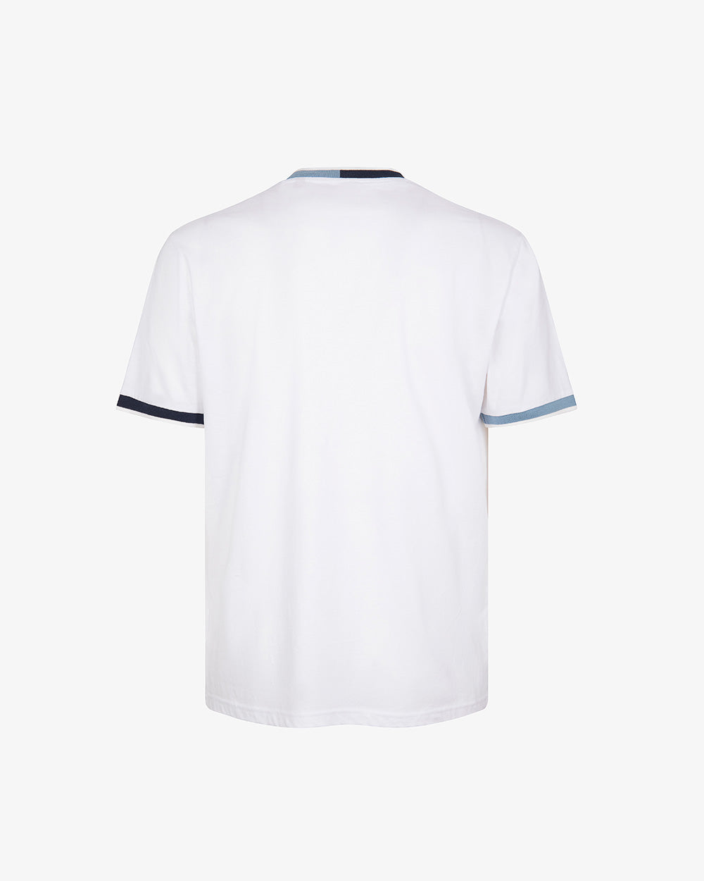 T-shirt Girocollo in Jersey Bianco con Collo e Polsi a Contrasto 
