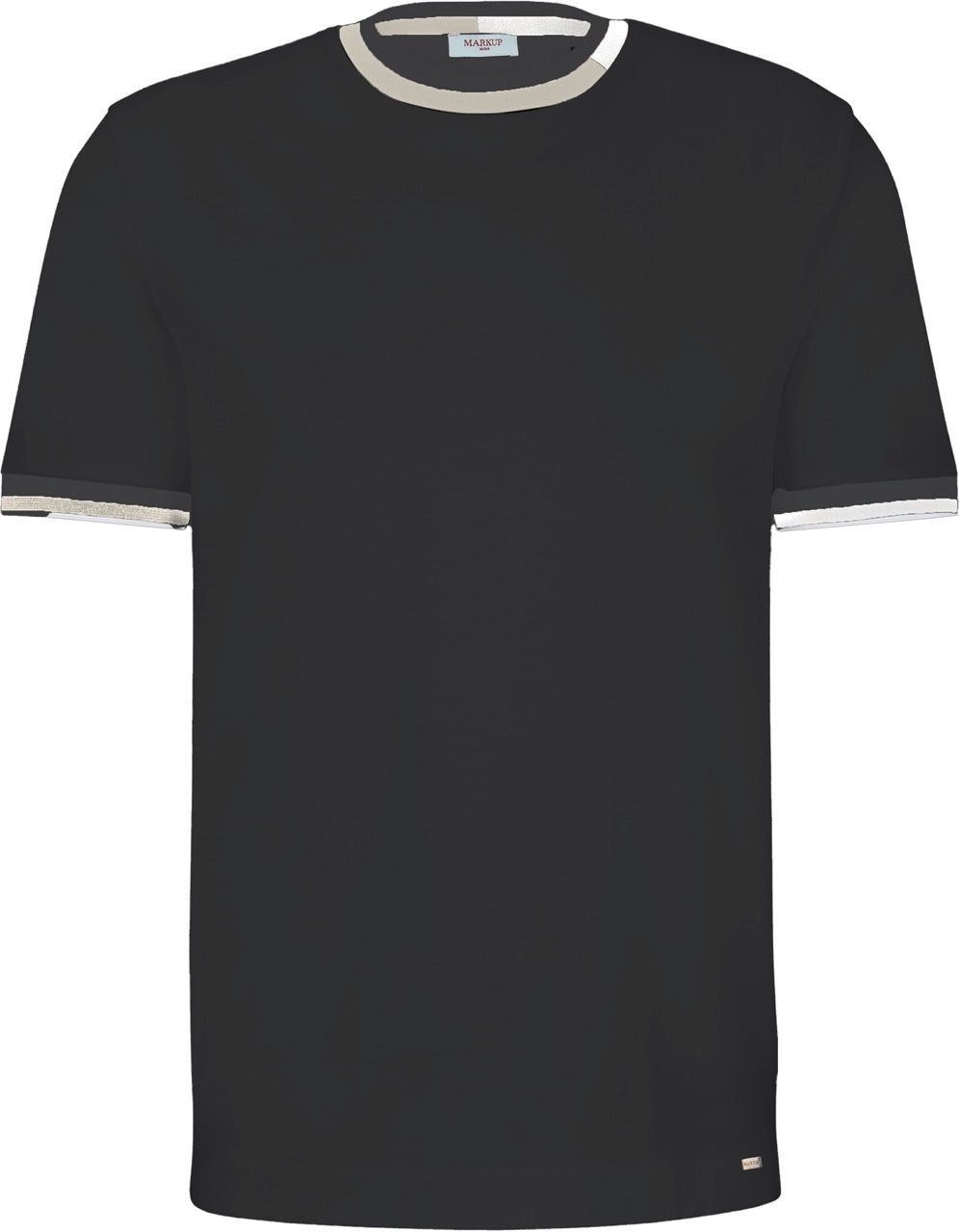 T-shirt Girocollo in Jersey nero con Collo e Polsi a Contrasto 