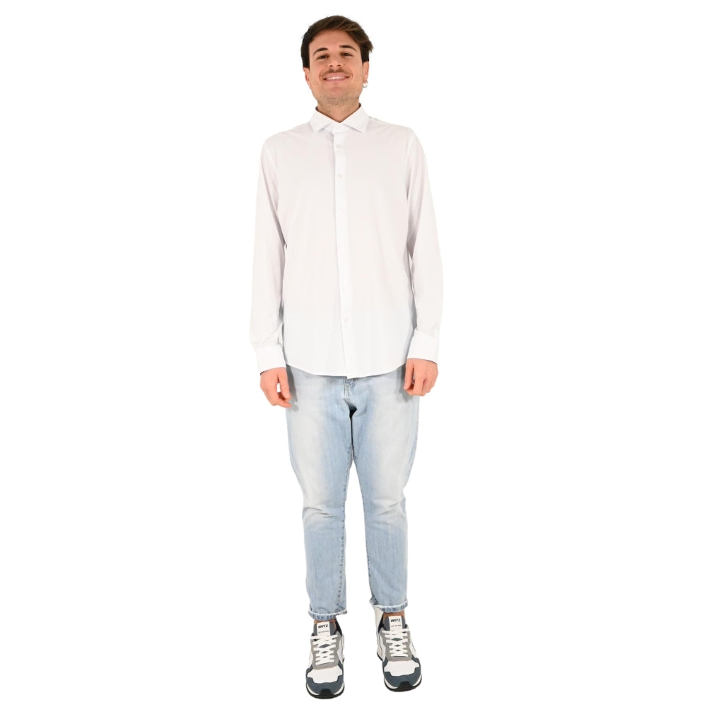 Camicia in Nylon bianca a Maniche Lunghe con Collo Italiano 