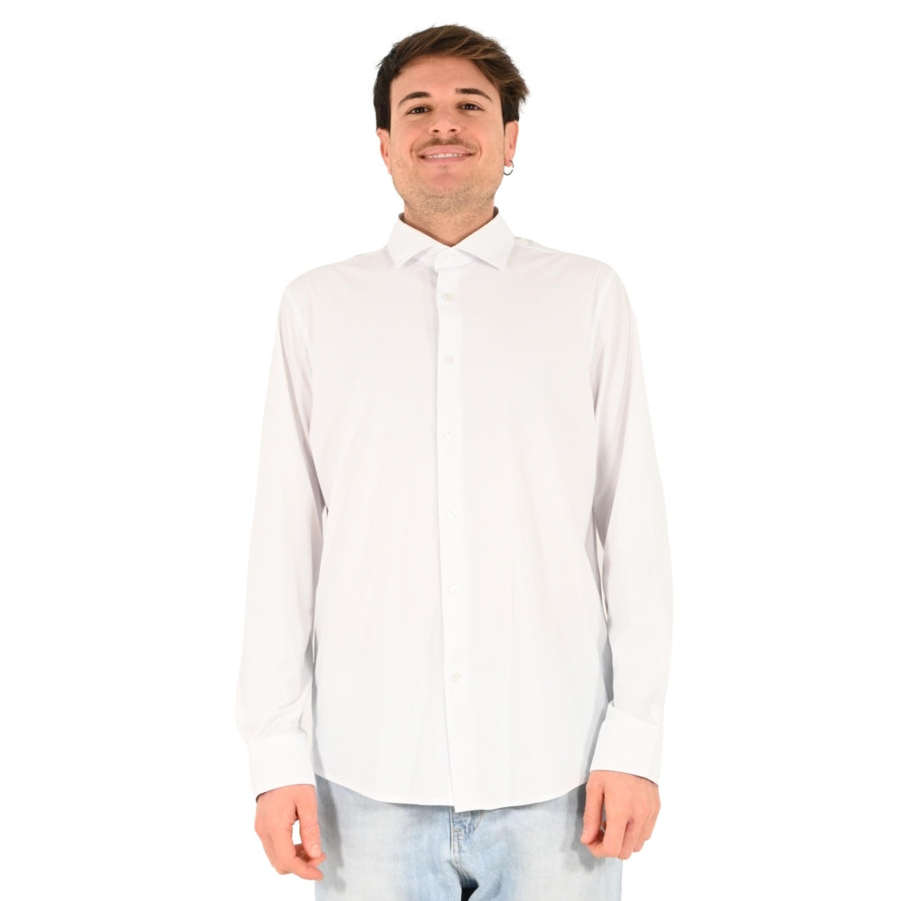 Camicia in Nylon bianca a Maniche Lunghe con Collo Italiano 